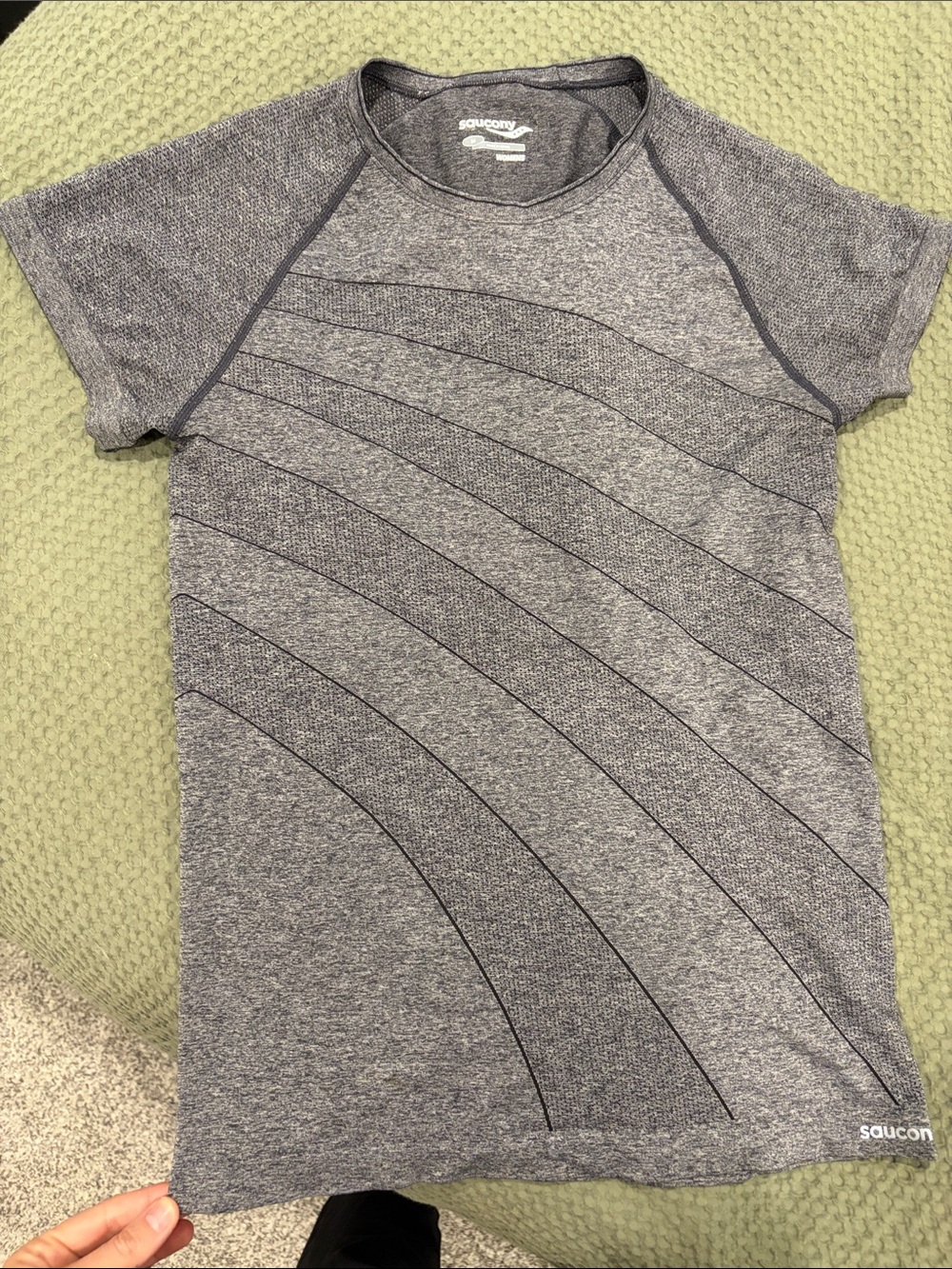 Saucony Boys Gray Short Sleeve Athletic Tee with Curved Stripe Detail